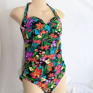 Catalina 8-10 Floral Swimsuit one piece Halter top